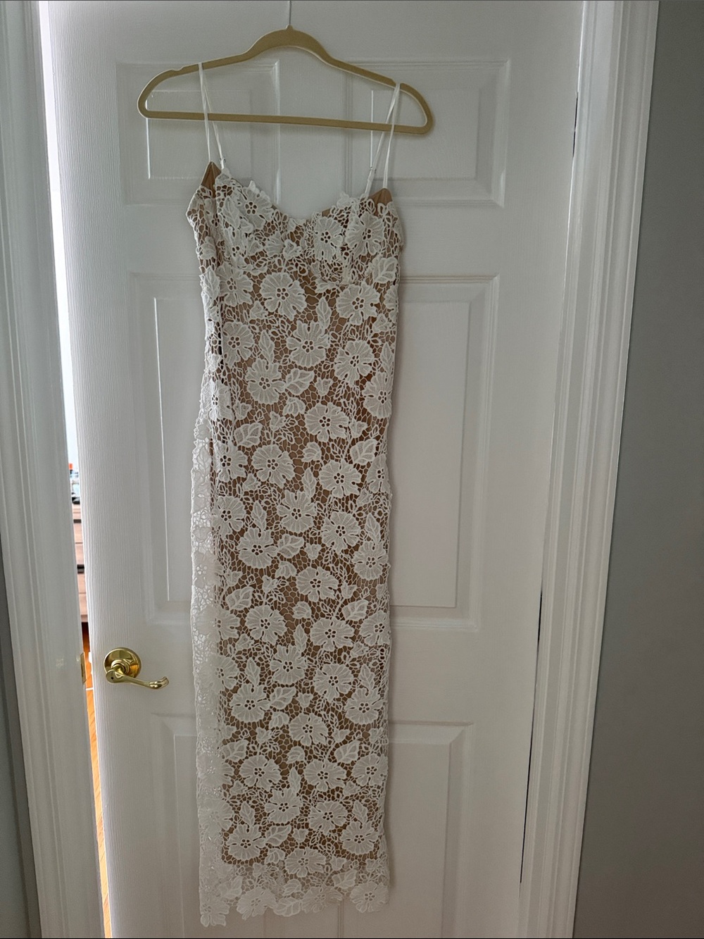 Commense Ivory Floral Lace Maxi Slip Dress